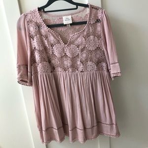 Knox Rose blush pink lace tunic blouse S